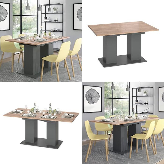 Розсувний обідній стіл Vicco Dix, 140x90 см, антрацит/дуб Золота сила