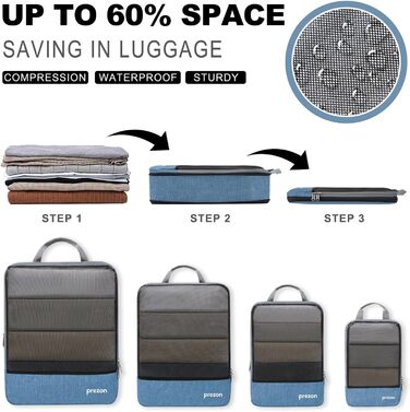 Набір компресійних органайзерів для одягу в подорожі (6 шт), стискаючі пакувальні куби для валізи та рюкзака, синій колір