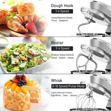 Кухонна машина Vezzio 1500W з чашею 8.5L з нержавіючої сталі: міксер, тістоміс, планетарний міксер для дому