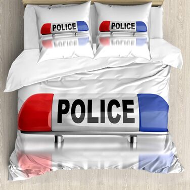 Комплект підковдр для поліції ABAKUHAUS, сирени поліцейських автомобілів сині, захист від кліщів Підходить для наволочок, червоно-синій і білий (155 см x 200 см - 80 x 80 см, білий, синій і червоний)