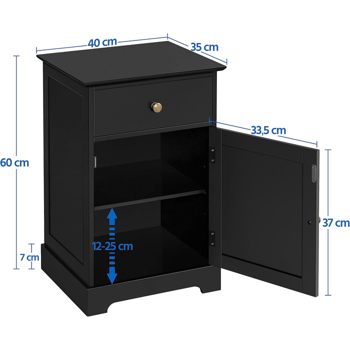 Приліжкова тумба Yaheetech з місцем для зберігання 40x35x60 см, Чорний