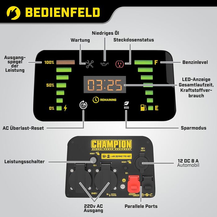Генератор Champion 8200i-E-DF-EU: бензин/газ, 2000 Вт, інверторний, LED-дисплей, тихий, Dual Fuel