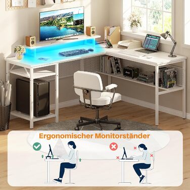 L-подібний ігровий стіл, 141x117x76 см, комп'ютерний стіл з полицею, офісний стіл з поворотним кутом для навчання, ігор, home office (білий)