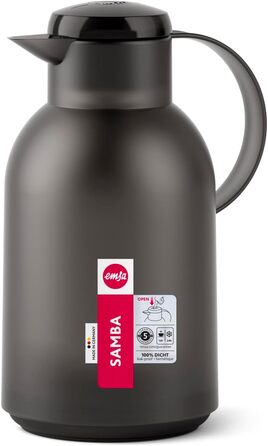Термос Emsa Samba 1,5 л з Quick Press, 12 год тепло, 24 год холод, прозорий чорний