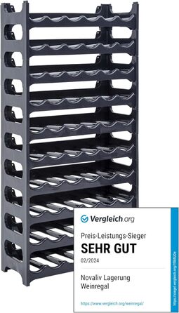 Novaliv Полиця для вин на 60 пляшок - модульна, з пластику, чорна, з перероблених матеріалів, розширювана, міцна. Ідеально для зберігання вина в підвалі, ресторані та вдома. Полиця для напоїв на 60 пляшок сірого кольору