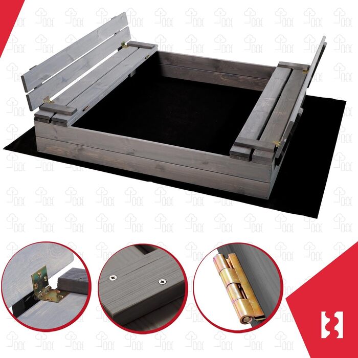 Пісочниця KOTARBAU® з кришкою, 120x120 см, дерево, з лавками