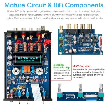 Ламповий підсилювач Douk Audio X1, HiFi Bluetooth 5.0, GE5654, MM Phono, 160 Втx2, регулювання високих і низьких частот