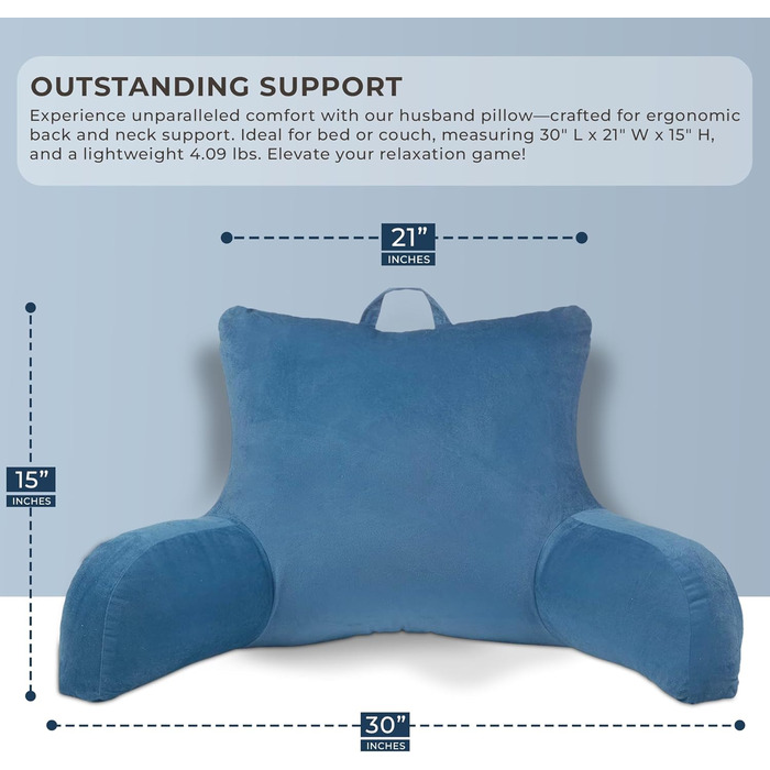 Підставка для ліжка Klear Vu Velours з подушкою для підтримки спини, з кишенею та ручкою, Коко Браун (Темно-синій)