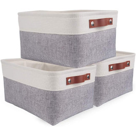 Ящики для зберігання OCOHOME з тканини, кошики для зберігання з 3 предметів, складні кошики з тканини для іграшок, одягу, будинку , білизни (маленькі) (Сірий / Білий, L)