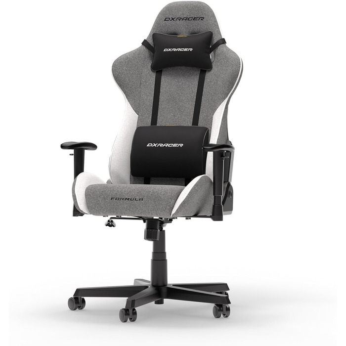 Крісло ігрове DXRacer Formula L з ПВХ шкіри, ергономічне, для ПК геймерів та офісу (Сірий & Білий, FD23 Stoff)