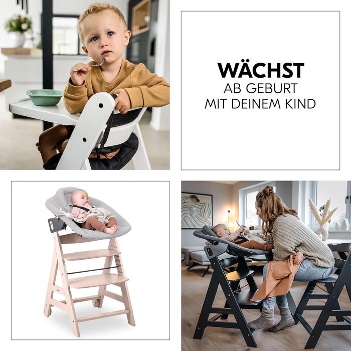 Високий стільчик для годування Hauck Beta+ Newborn Set Premium Dark Grey - комплект для новонароджених, з функцією гойдалки, подушкою та підносом. Колір: сірий, білий.