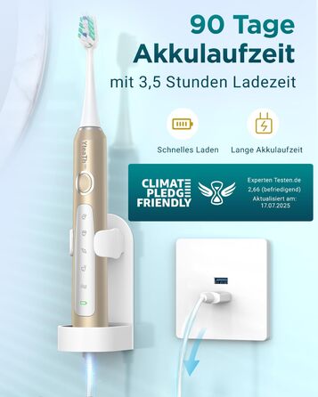 Електрична зубна щітка для дорослих і дітей - звукова, 8 насадок (3 типи), 90 днів роботи, 5 режимів, 50000VPM, кейс для подорожей, таймер (Золота)