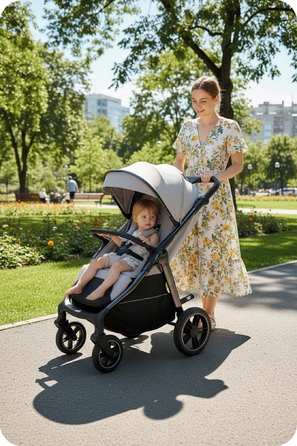 Дитячий прогулянковий візок Sirocco Maxelle: великі колеса 28 см, великий капюшон, амортизація
