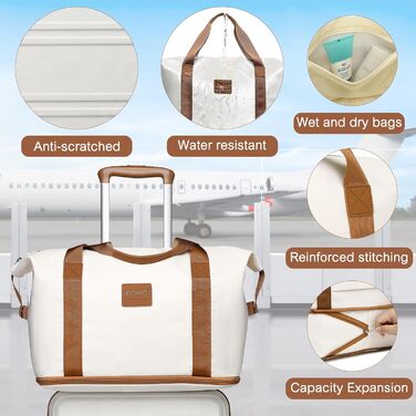 Набір валіз KONO 4 в 1: велика, ручна, косметичка та сумка для подорожей (кремово-білий)