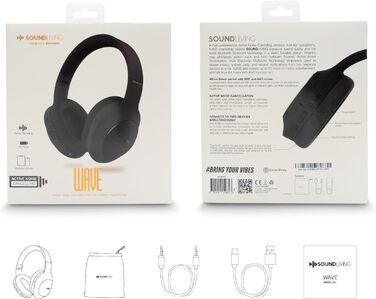 Накладні навушники SOUNDLIVING Wave Bluetooth 5.0, ANC, 40 годин відтворення, Hi-Fi, Чорний