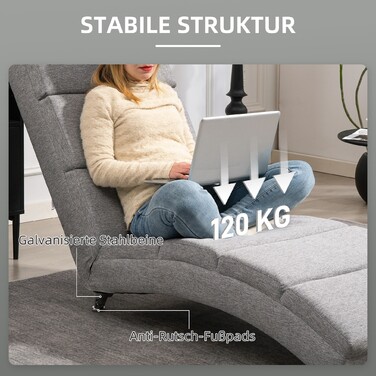 Крісло-шезлонг HOMCOM Relaxliege з м'якими подушками та металевими ніжками, стиль льону, світло-сірого кольору | Aosom