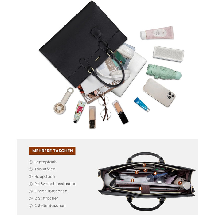 Сумка для ноутбука LOVEVOOK 15.6 дюймів, велика робоча сумка, шопер, акцентна сумка, водонепроникна сумка з PU шкіри, для бізнесу, роботи, навчання, чорна