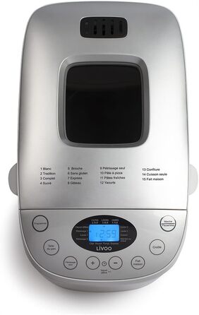 Хлібопекарня LIVOO DOP205W біла з цифровим дисплеєм та 15 програмами