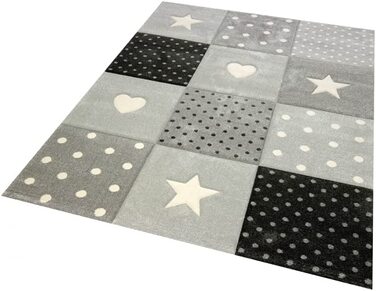 Килим-мрія для дитячої кімнати, ігровий килим і дитячий килим, дизайн у вигляді зірочок у формі серця, рожевий, білий, сірий Розмір (140x200 см, чорний, сірий)