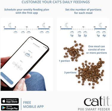 Автоматична годівниця для котів Catit Pixi Smart, App Control, підходить для 1,2 кг, Білий, Сірий