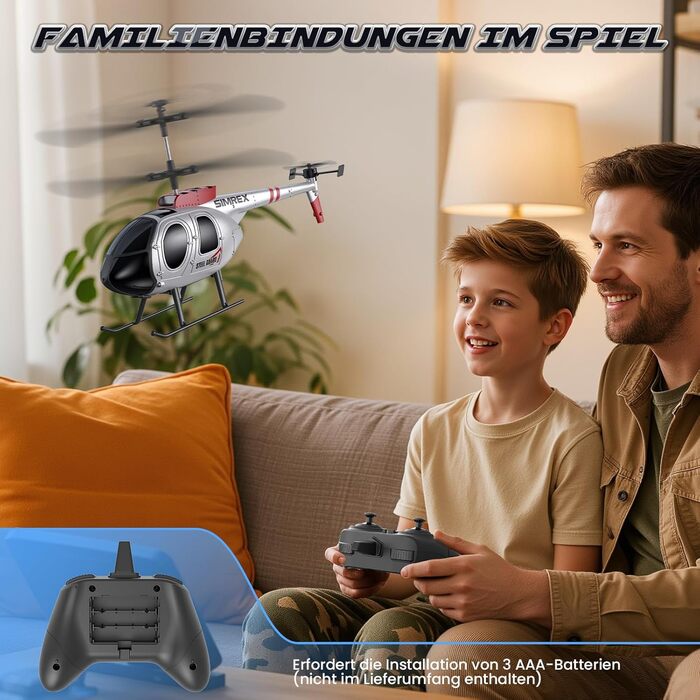 SIMREX Радіокерований гелікоптер 2.4 GHz, 2 режими швидкості, 20 хв польоту, для хлопчиків та дівчаток, іграшка для дітей