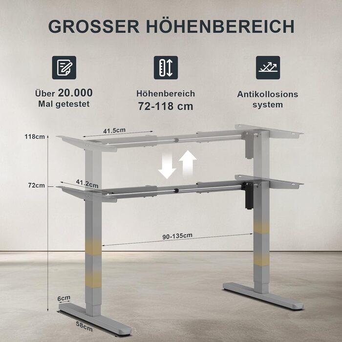 Електричний регульований стіл Flamaker: телескопічна стійка, пам'ять, сірий колір