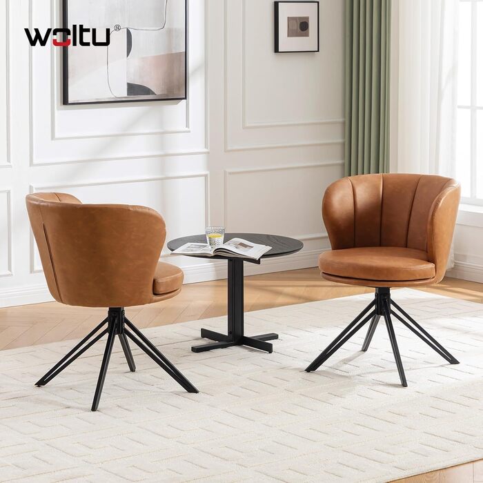 Крісла для обідньої зони WOLTU (2 шт), 360° обертання, з підлокітниками, для кухні/вітальні, ергономічні, до 150 кг, штучна шкіра (колір: коричневий)