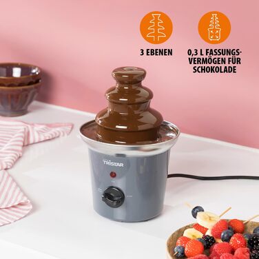Шоколадний фонтан Tristar CF-1603 з нержавіючої сталі, 3 рівня, 0,4 л, функція підігріву, 32 Вт