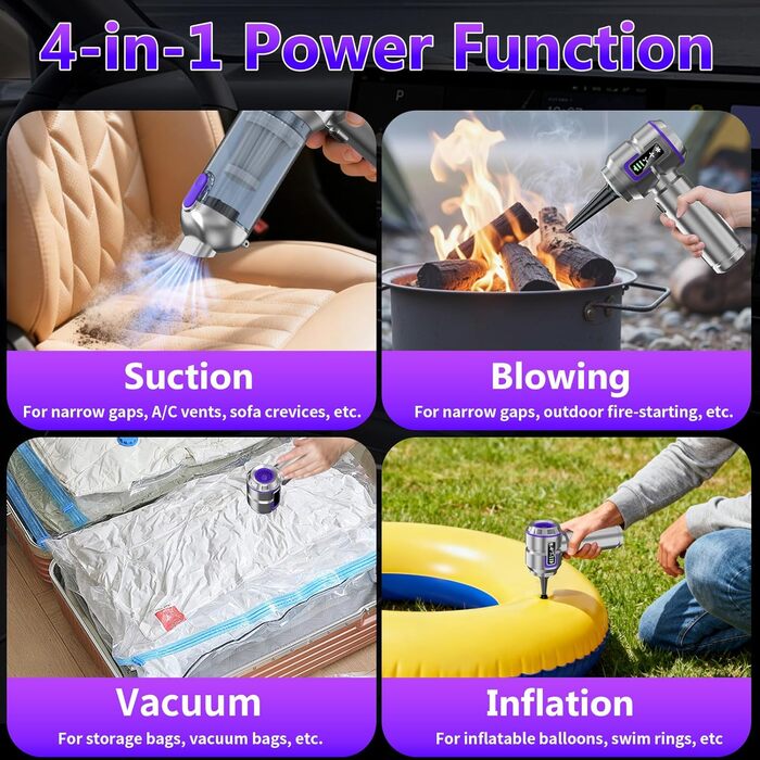 Акумуляторний ручний пилосос для авто та дому 16000Па, портативний міні-пилосос 4-в-1 для диванів, клавіатур, кухні та шерсті тварин