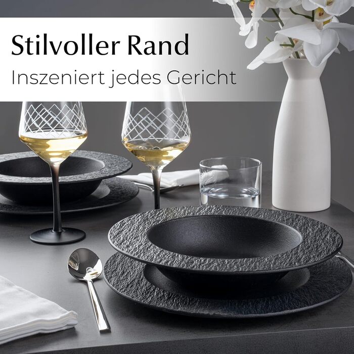 MIAMIO Набір посуду 20 предметів / Сучасний керамічний посуд / Сервіз для 4 осіб - Колекція Oasis (Чорний, 20 шт.) / Чорний посудовий набір (20 шт.)