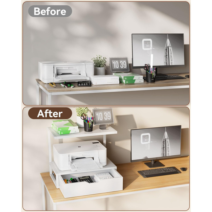 Підставка для принтера IBUYKE 2-ярусна, стіл з полицею для офісу, органайзер для паперів, книг, сканера, факсу, білого кольору TLJ015W