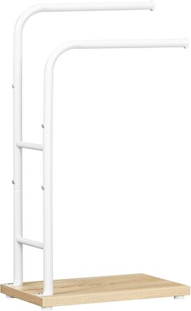 Підставка для рушників HOOBRO, стояча, з 2 перекладинами, білий + натуральне дерево, 40 x 24 x 80,5 см