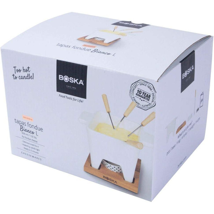 Фондю Boska Tapas Bianco L - для сиру та соусів, 600 мл - з підставкою та свічкою, для мікрохвильової печі та посудомийної машини