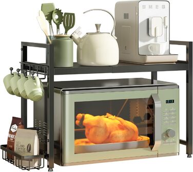 Регульована полиця для мікрохвильової печі NETEL, 3-рівнева, чорна, висувна 40-60 см, з кошиками