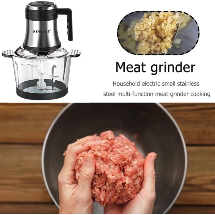 М'ясорубка-подрібнювач Sokany 800W з чашею 3л з нержавіючої сталі, електричний мультиподрібнювач з 2 швидкостями для м'яса, овочів, фруктів