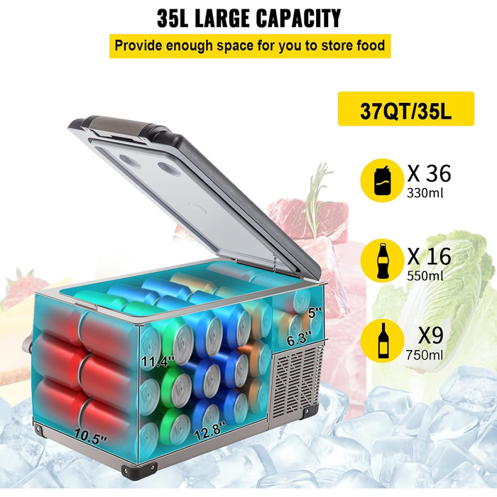 Автохолодильник VEVOR 35л нержавіюча сталь 12/24V, 220V: портативний компресорний міні-холодильник для авто, вантажівок, кемпінгу (-20°C до +20°C)