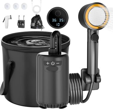 Портативна душова кабіна для кемпінгу з акумулятором 8000mAh, насосом та відром, комплект для відпочинку на природі, туризму, миття авто та тварин