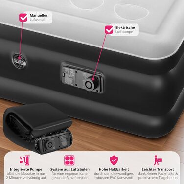 Надувна матрац Tectake® з електропомпою, 200 x 101 x 44 см - для кемпінгу, гостей, подорожей
