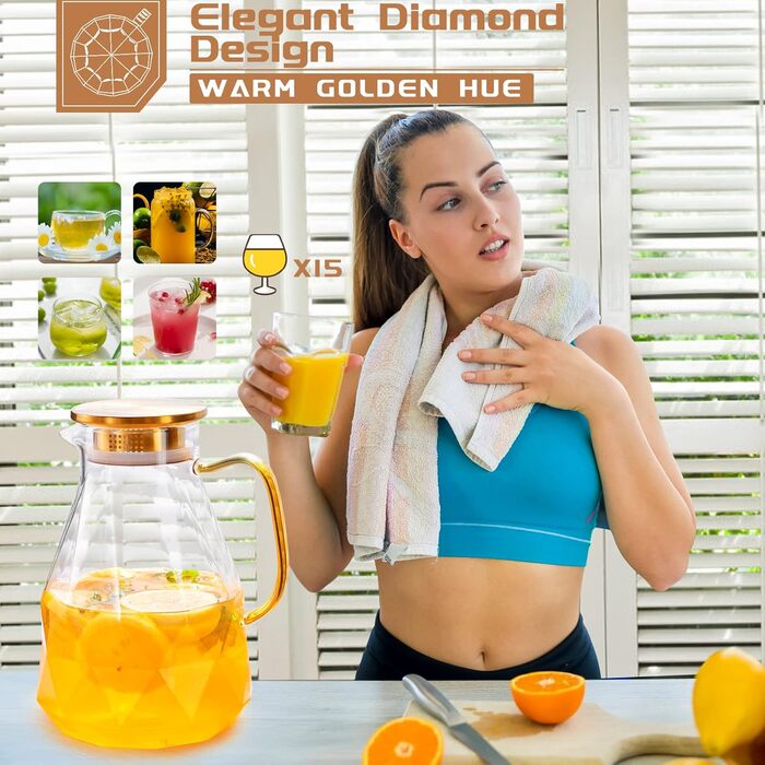 Скляна карафа Yirilan 2.2L з кришкою, 74 унції - для води, напоїв