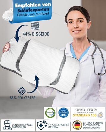 Ортопедична подушка IDEA, ергономічна подушка для шиї, подушка з memory foam, оригінальна для тих, хто спить на боці, на спині та на животі, подушка-підголівник для чоловіків та жінок (67.3 x 38.2 x 13.8/3 см)