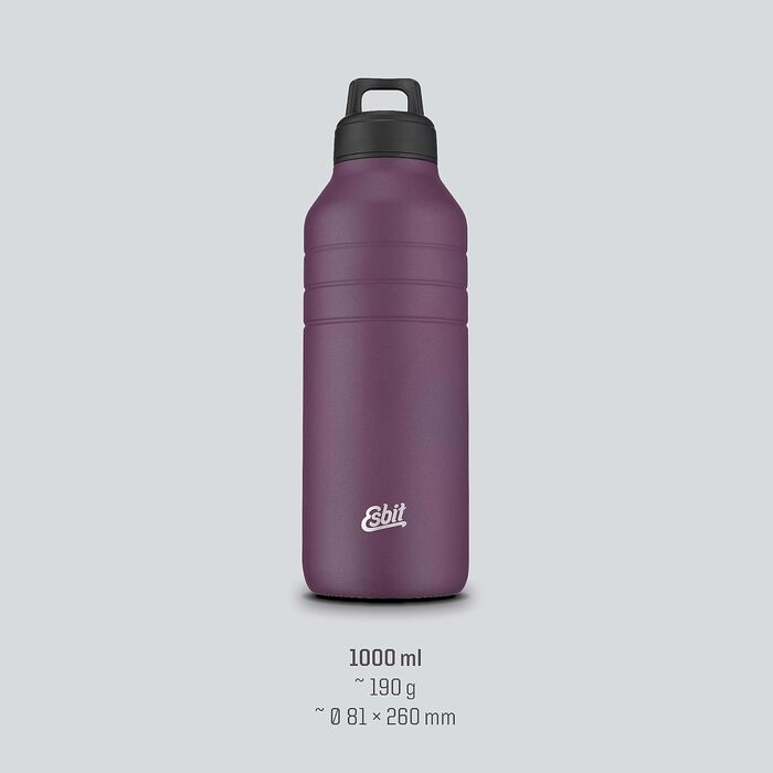 Пляшка для води Esbit Majoris - Пляшка для води з нержавіючої сталі з практичною петлею - 1380 мл з нержавіючої сталі (баклажан, 1 л)