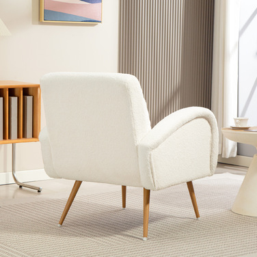 Крісло-релакс з м'якою оббивкою з флісу, підлокітники з м'якою подушкою для спини, металеві ніжки, крісло для читання, кремово-білий