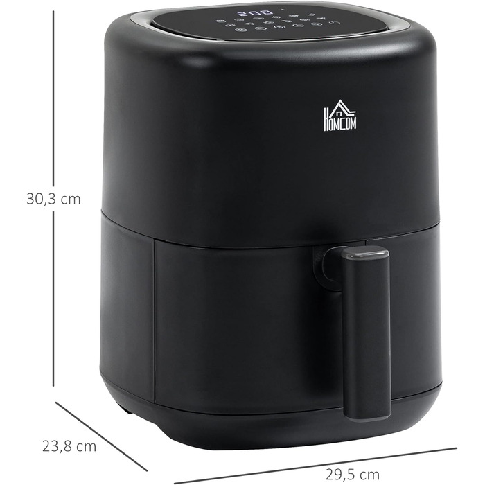Аерофритюрниця HOMCOM 3 л 1300 Вт з 12 меню Світлодіодний дисплей Антипригарний кошик для здорового приготування їжі без олії з низьким вмістом жиру Чорний 29,5 x 23,8 x 30,3 см