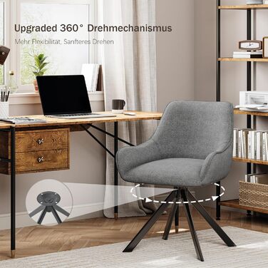 Обідні стільці поворотні, комплект 2 шт. з підлокітниками, світло-сірий льон. Сучасні поворотні стільці для кухні, вітальні, офісу. Металевий каркас, м'яке сидіння, підходить для їдальні, вітальні, офісу, колір: коричневий.