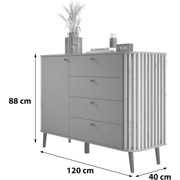 Комод Newroom Wild Oak Grey - 92x88x40 см - Сучасний Сервант для вітальні/спальні/їдальні