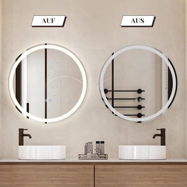 Дзеркало для ванної кімнати Mursche з підсвічуванням LED, 50x70 см, IP44, сенсорний вимикач, годинник, антизапар, регулювання яскравості 3000K-6500K