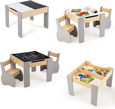 Дитячий стіл і стільці LIFEZEAL: комплект з місцем для зберігання, сірий