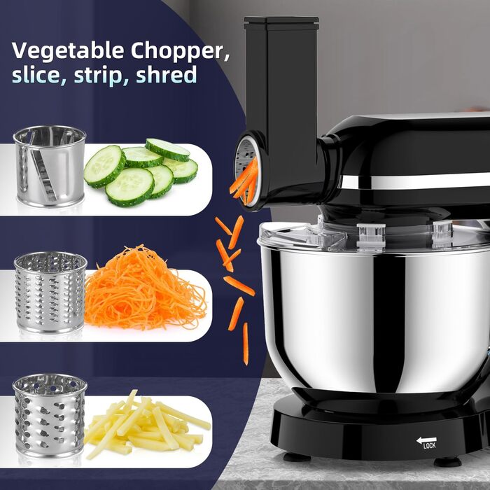 Універсальна кухонна машина 2000W 3-в-1 з м'ясорубкою, соковитискачем та мікшером, 6 швидкостей, 5.5л чаша з нержавіючої сталі, чорний колір