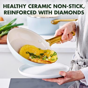 GreenPan Padova Reserve сковорода з керамічним антипригарним покриттям Hartelox, 24 см, індукційна, без PFAS, золотий ручка, для посудомийної машини, для духовки, димчасто-блакитна