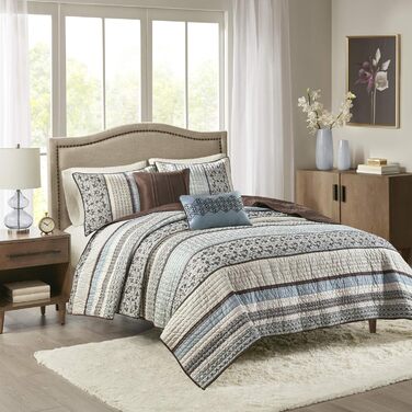 Комплект постільної білизни Madison Park Quilt Luxe Jacquard, оверсайз King, Прінстон, червоний/синій, 5 предметів